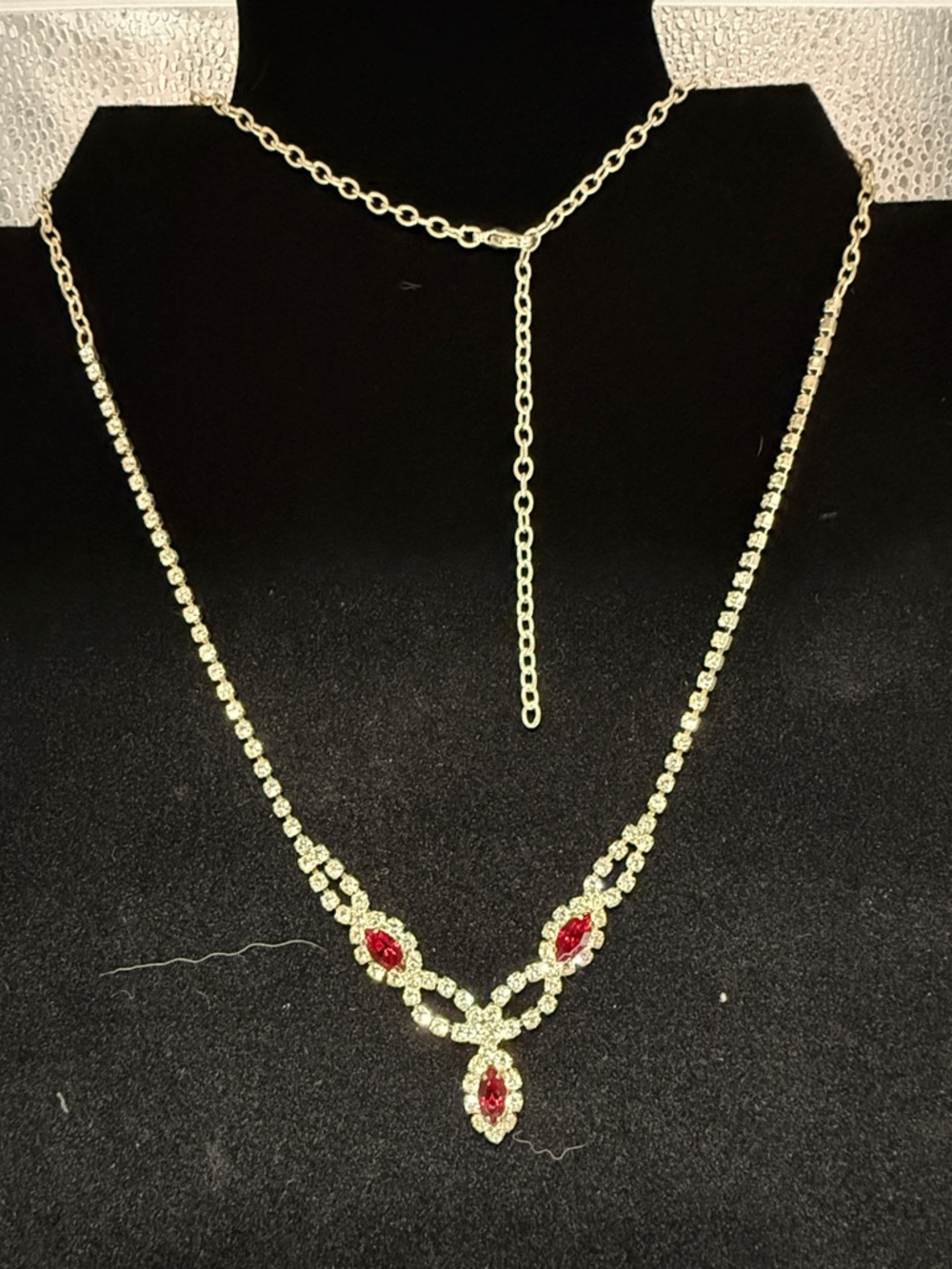 Gold-Tone Necklace with Red Crystal Accents by